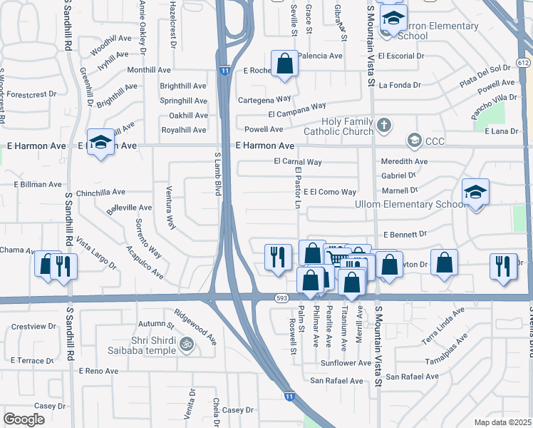 map of restaurants, bars, coffee shops, grocery stores, and more near 4321 East El Antonio Place in Las Vegas