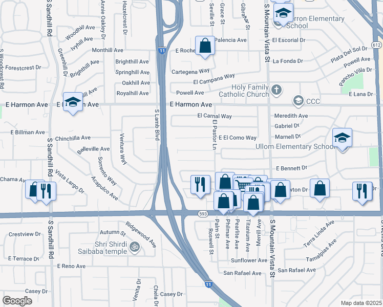 map of restaurants, bars, coffee shops, grocery stores, and more near 4321 East El Antonio Place in Las Vegas