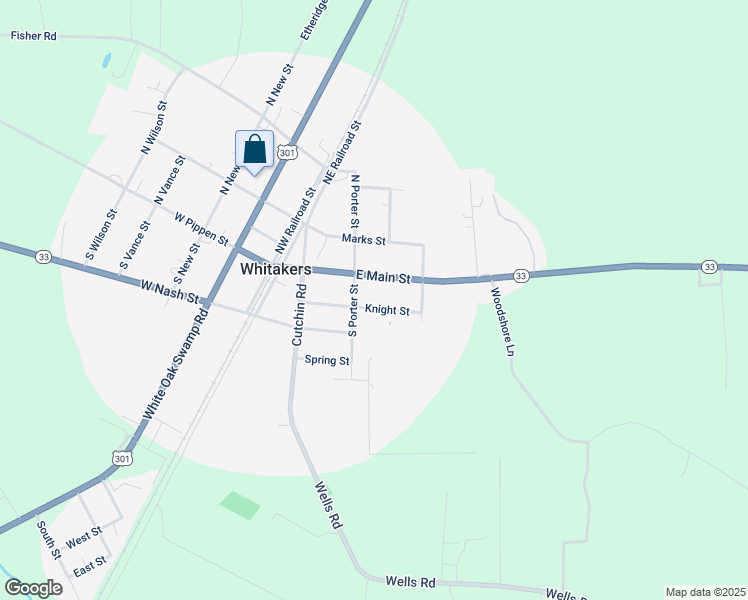 map of restaurants, bars, coffee shops, grocery stores, and more near Knight Street in Whitakers