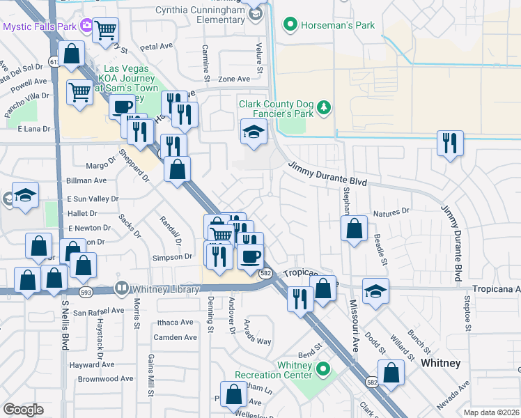 map of restaurants, bars, coffee shops, grocery stores, and more near 5547 High Wager Way in Las Vegas