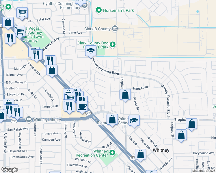 map of restaurants, bars, coffee shops, grocery stores, and more near 5710 East Tropicana Avenue in Las Vegas