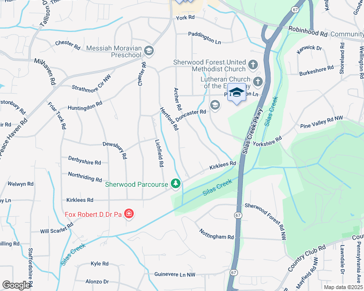 map of restaurants, bars, coffee shops, grocery stores, and more near 664 Hertford Road in Winston-Salem