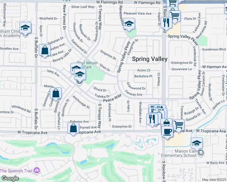 map of restaurants, bars, coffee shops, grocery stores, and more near 4669 Winfield Drive in Las Vegas