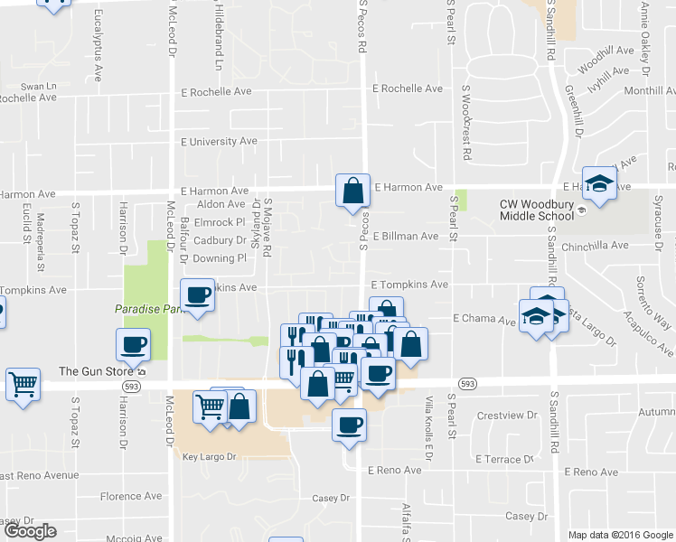map of restaurants, bars, coffee shops, grocery stores, and more near in Paradise