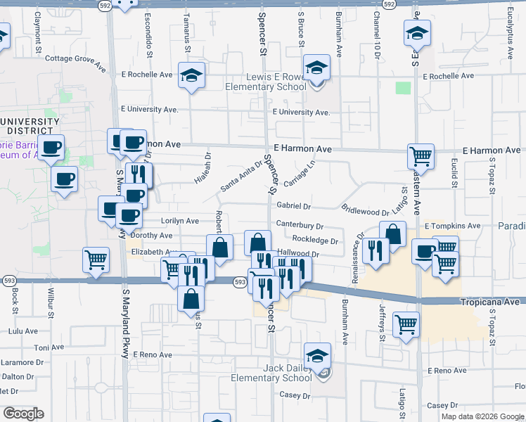 map of restaurants, bars, coffee shops, grocery stores, and more near 1830 Gabriel Drive in Las Vegas