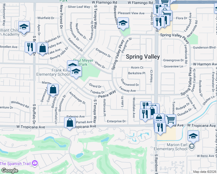 map of restaurants, bars, coffee shops, grocery stores, and more near 4628 Winfield Drive in Las Vegas