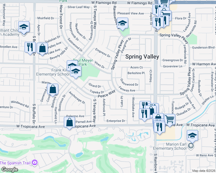 map of restaurants, bars, coffee shops, grocery stores, and more near 4669 Winfield Drive in Las Vegas