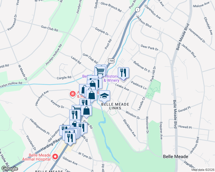 map of restaurants, bars, coffee shops, grocery stores, and more near 5100 Boxcroft Place in Nashville