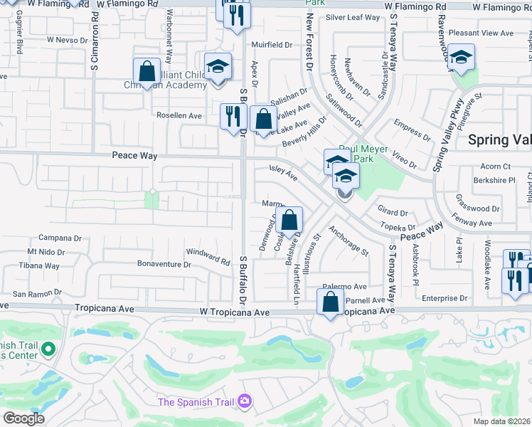 map of restaurants, bars, coffee shops, grocery stores, and more near 4605 Ermine Court in Las Vegas