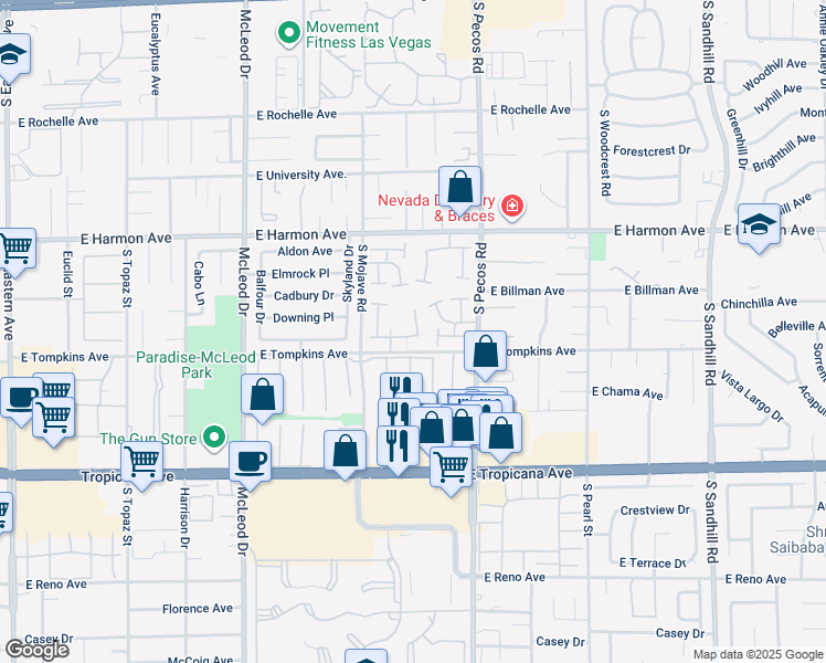 map of restaurants, bars, coffee shops, grocery stores, and more near 3278 Liahona Way in Las Vegas