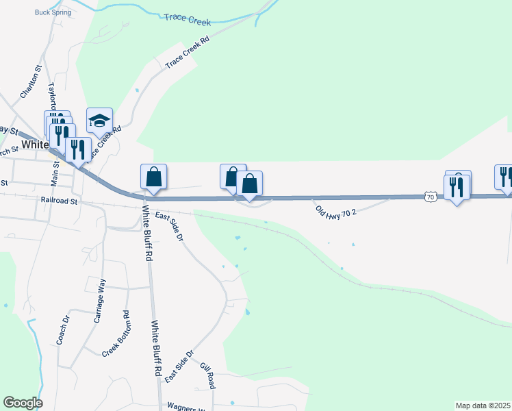 map of restaurants, bars, coffee shops, grocery stores, and more near 4982 East Highway 70 in White Bluff