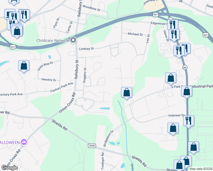 map of restaurants, bars, coffee shops, grocery stores, and more near 510b Springbrook Drive in Kernersville