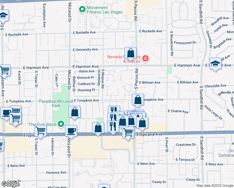 map of restaurants, bars, coffee shops, grocery stores, and more near 3278 Liahona Way in Las Vegas