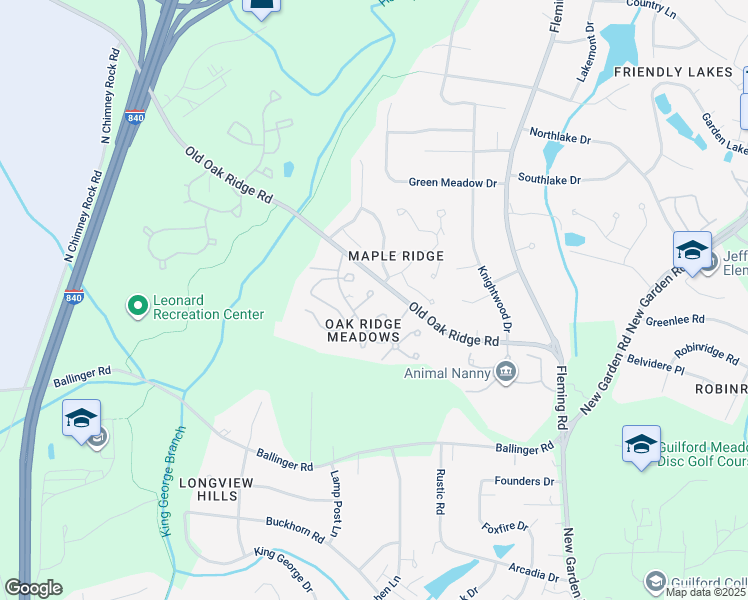 map of restaurants, bars, coffee shops, grocery stores, and more near 1125 Birch Tree Way in Greensboro
