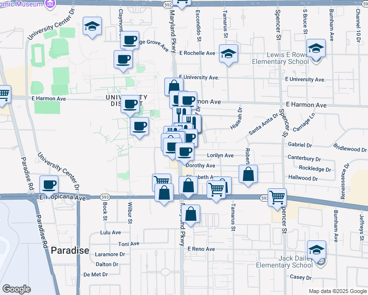 map of restaurants, bars, coffee shops, grocery stores, and more near in Paradise