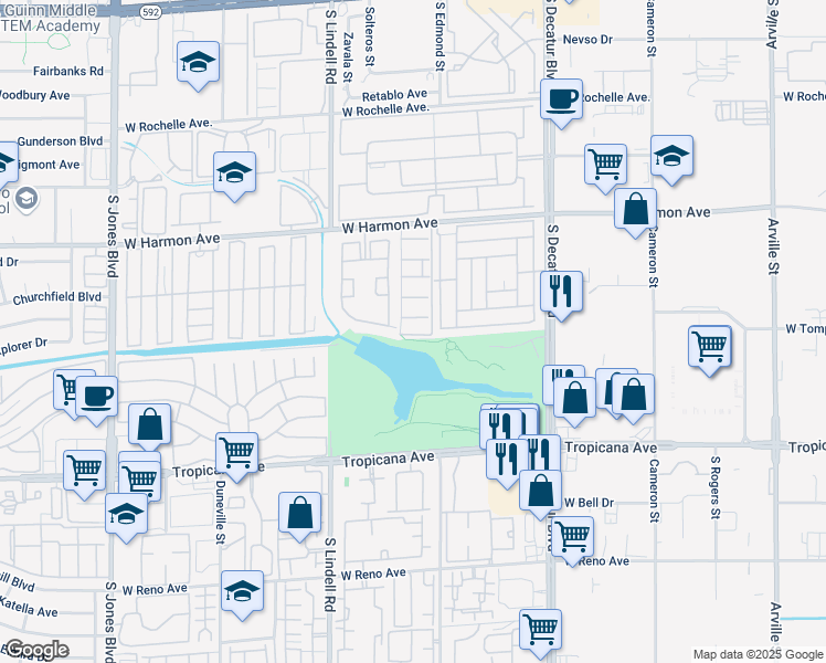 map of restaurants, bars, coffee shops, grocery stores, and more near 5266 Fordham Road in Las Vegas