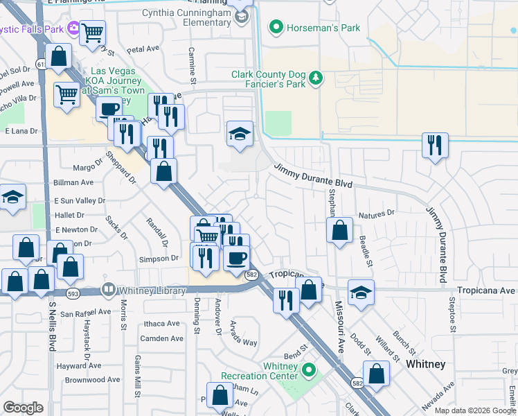map of restaurants, bars, coffee shops, grocery stores, and more near 4648 Snake Eyes Street in Las Vegas
