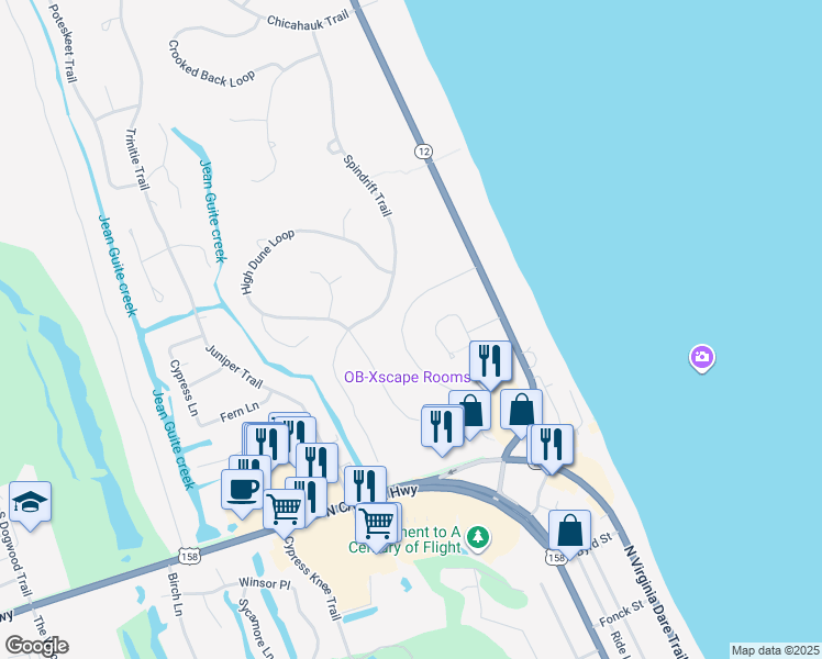 map of restaurants, bars, coffee shops, grocery stores, and more near 55-83 Skyline Road in Southern Shores