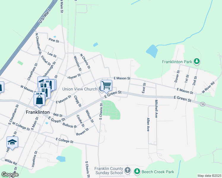 map of restaurants, bars, coffee shops, grocery stores, and more near 2 Franklin Street in Franklinton