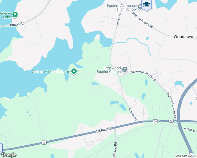 map of restaurants, bars, coffee shops, grocery stores, and more near 270B Dodson Road in Mebane