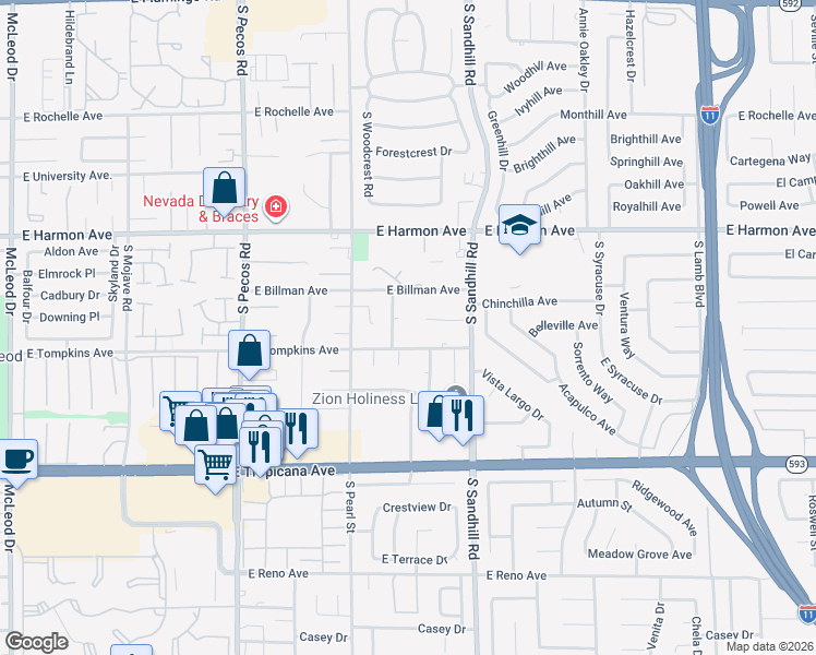 map of restaurants, bars, coffee shops, grocery stores, and more near 3695 South Garita Court in Las Vegas