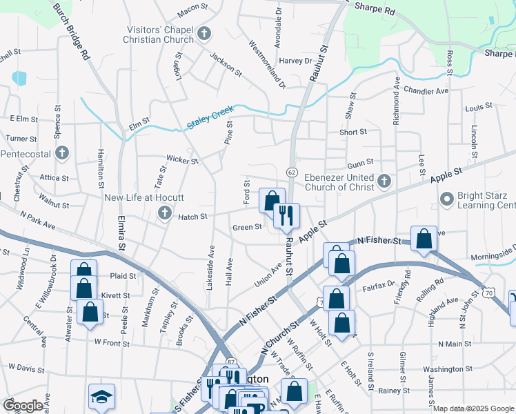 map of restaurants, bars, coffee shops, grocery stores, and more near 428 Hatch Street in Burlington