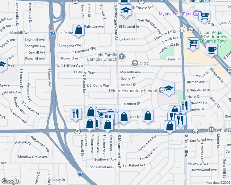 map of restaurants, bars, coffee shops, grocery stores, and more near 4574 Dennis Way in Las Vegas