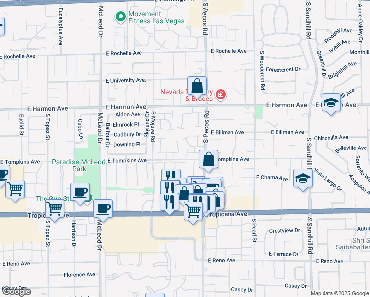 map of restaurants, bars, coffee shops, grocery stores, and more near in Paradise