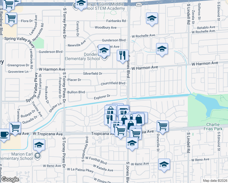 map of restaurants, bars, coffee shops, grocery stores, and more near 6196 Bullion Boulevard in Las Vegas