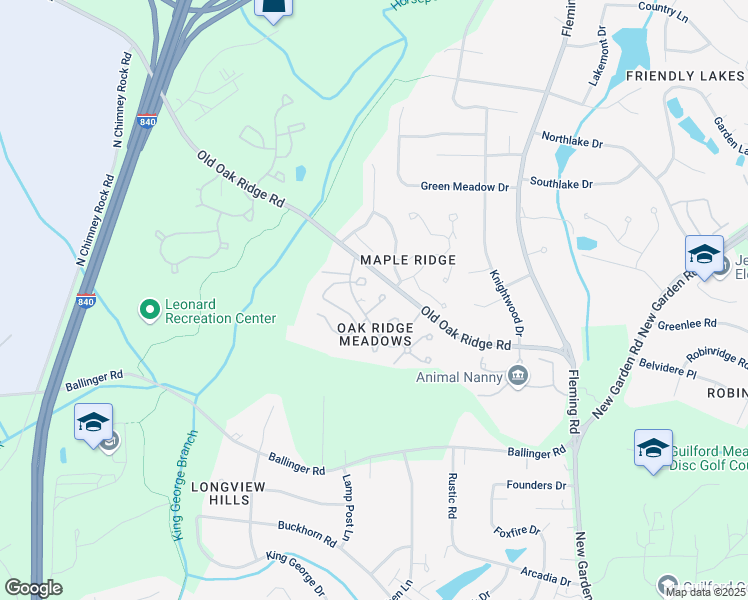 map of restaurants, bars, coffee shops, grocery stores, and more near 1113 Birch Tree Way in Greensboro