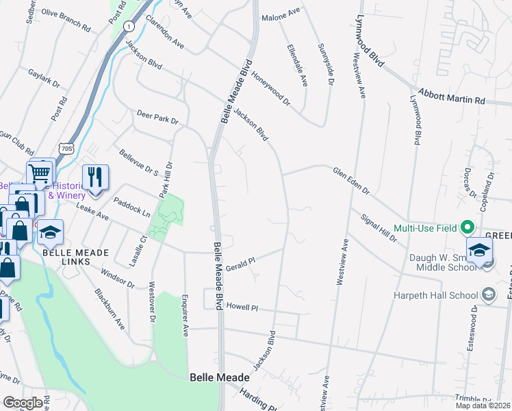 map of restaurants, bars, coffee shops, grocery stores, and more near 518 Park Center Avenue in Nashville