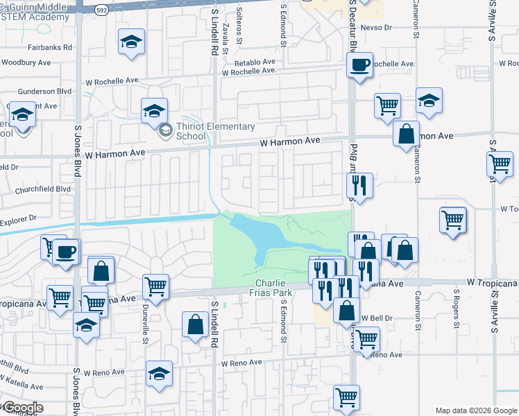map of restaurants, bars, coffee shops, grocery stores, and more near 5286 Lisagayle Court in Las Vegas