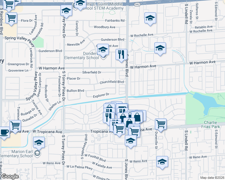 map of restaurants, bars, coffee shops, grocery stores, and more near 6196 Bullion Boulevard in Las Vegas