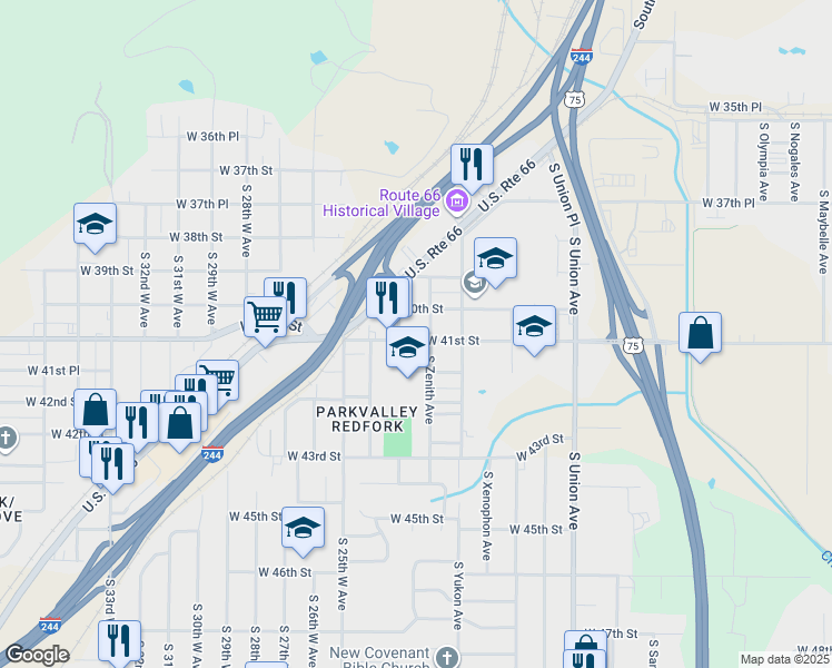map of restaurants, bars, coffee shops, grocery stores, and more near 2211 West 41st Street in Tulsa