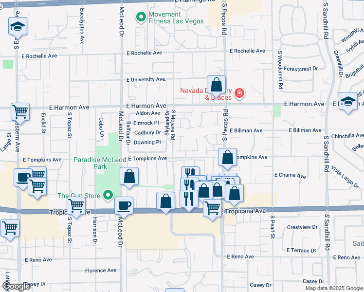 map of restaurants, bars, coffee shops, grocery stores, and more near 4662 Kelly Barry Way in Las Vegas