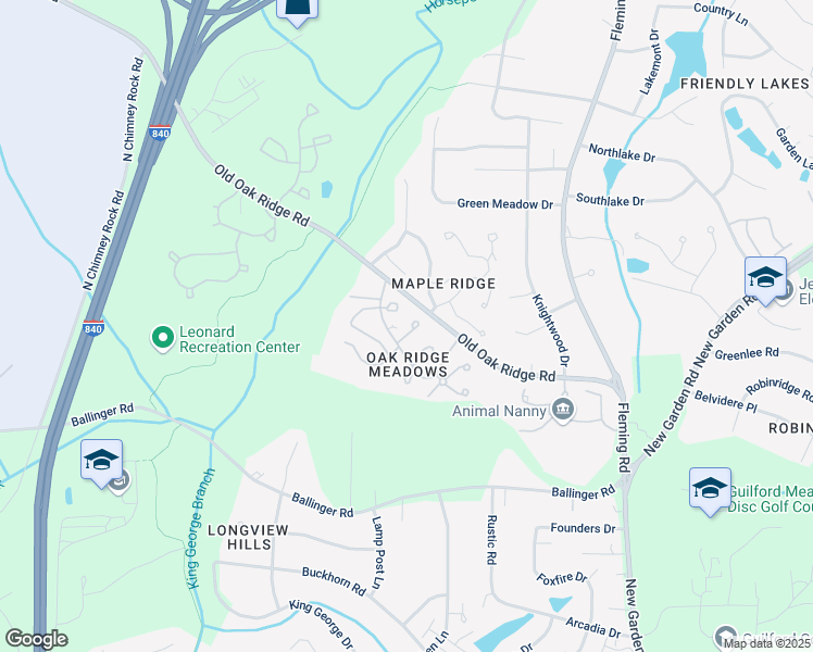 map of restaurants, bars, coffee shops, grocery stores, and more near 1113 Birch Tree Way in Greensboro
