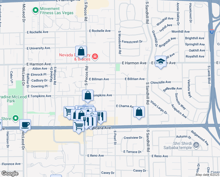 map of restaurants, bars, coffee shops, grocery stores, and more near 3570 East Gallup Court in Las Vegas
