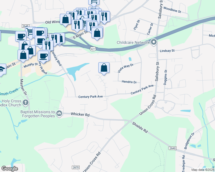 map of restaurants, bars, coffee shops, grocery stores, and more near 106 Bramblegate Court in Kernersville