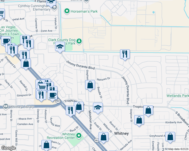 map of restaurants, bars, coffee shops, grocery stores, and more near 4651 4 Leaf Clover Drive in Las Vegas