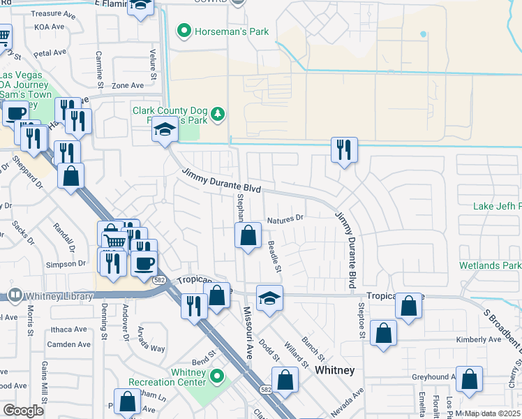 map of restaurants, bars, coffee shops, grocery stores, and more near 4651 4 Leaf Clover Drive in Las Vegas
