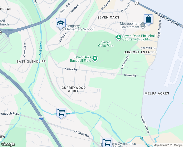 map of restaurants, bars, coffee shops, grocery stores, and more near 1222 Currey Road in Nashville