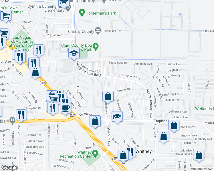 map of restaurants, bars, coffee shops, grocery stores, and more near 4652 Stephanie Street in Las Vegas