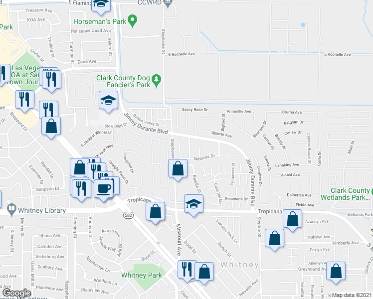 map of restaurants, bars, coffee shops, grocery stores, and more near 4633 4 Leaf Clover Drive in Las Vegas