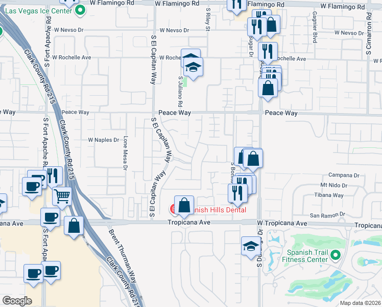 map of restaurants, bars, coffee shops, grocery stores, and more near 8865 Paseo Ranchero Court in Las Vegas