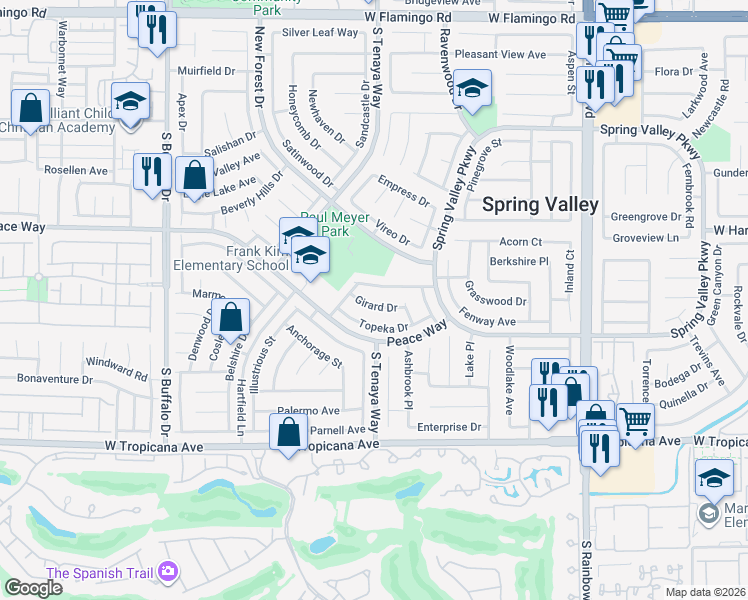 map of restaurants, bars, coffee shops, grocery stores, and more near 7401 Coffeyville Avenue in Las Vegas