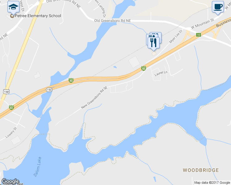 map of restaurants, bars, coffee shops, grocery stores, and more near 899 Timberline Drive Southeast in Winston-Salem