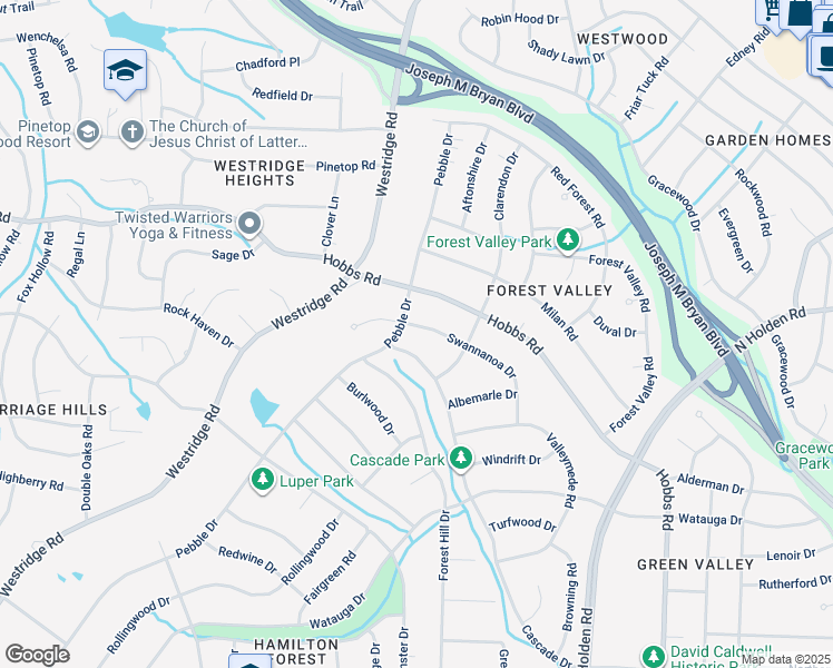 map of restaurants, bars, coffee shops, grocery stores, and more near 1811 Swannanoa Drive in Greensboro