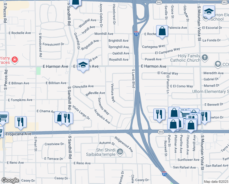 map of restaurants, bars, coffee shops, grocery stores, and more near 3912 Ventura Way in Las Vegas