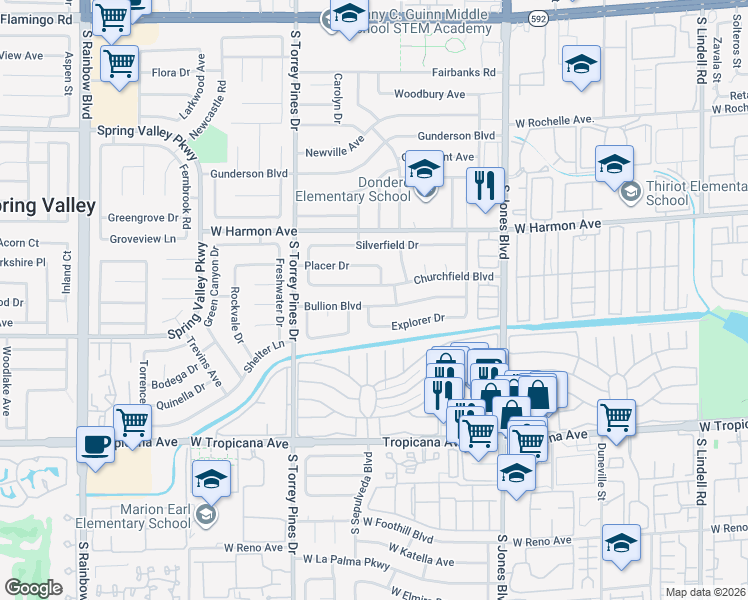 map of restaurants, bars, coffee shops, grocery stores, and more near 6346 Bullion Boulevard in Las Vegas