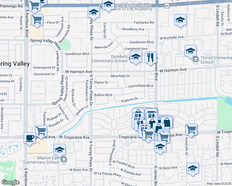 map of restaurants, bars, coffee shops, grocery stores, and more near 6346 Bullion Boulevard in Las Vegas